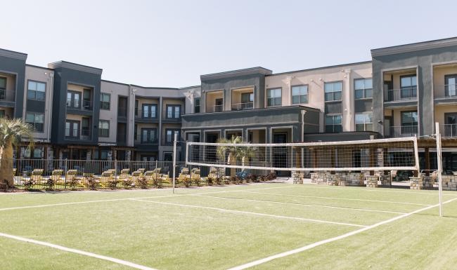 a football field with a goal