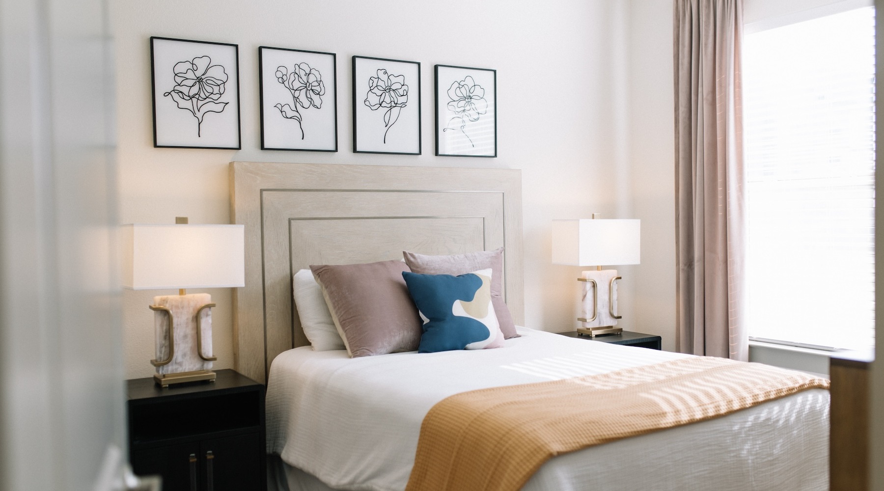 bedroom with bright lighting